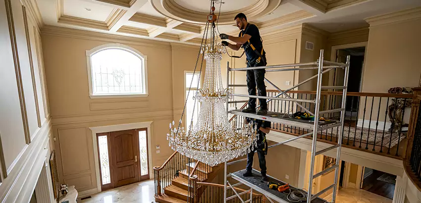 Two-Story Foyer Chandelier Installation in Lithia